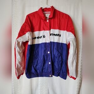 Forever21 Jacket, Women's Size Large, Red,White & Blue GOOD TIMES Windbreaker